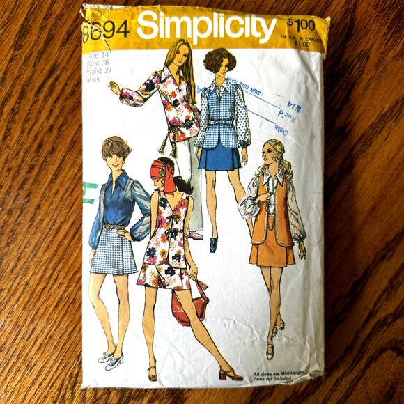 Vintage 1970s Simplicity 8694 Sewing Pattern Womens Sz S Skort Top Vest COMPLETE - Picture 1 of 2